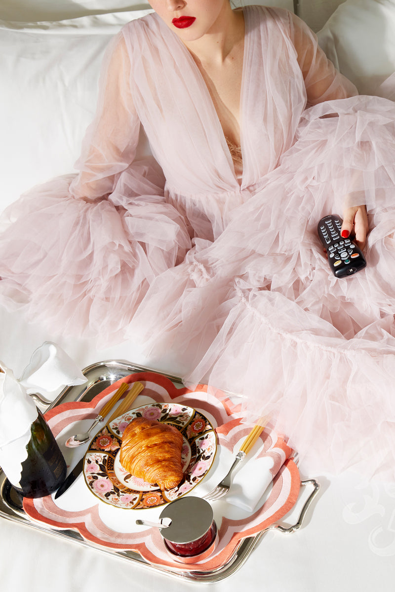Ladies Cotton Kimono Pale Pink Dressing Gown with Mint Trim - The Pyjama  House